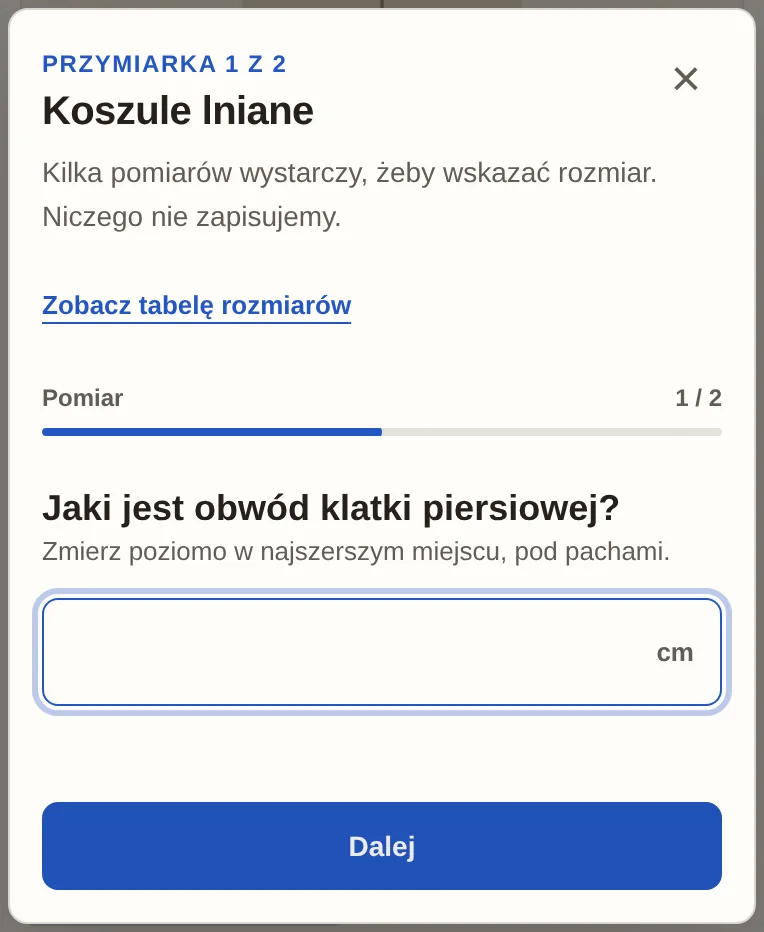 Telefon: okno doradcy z pytaniem o obwód klatki